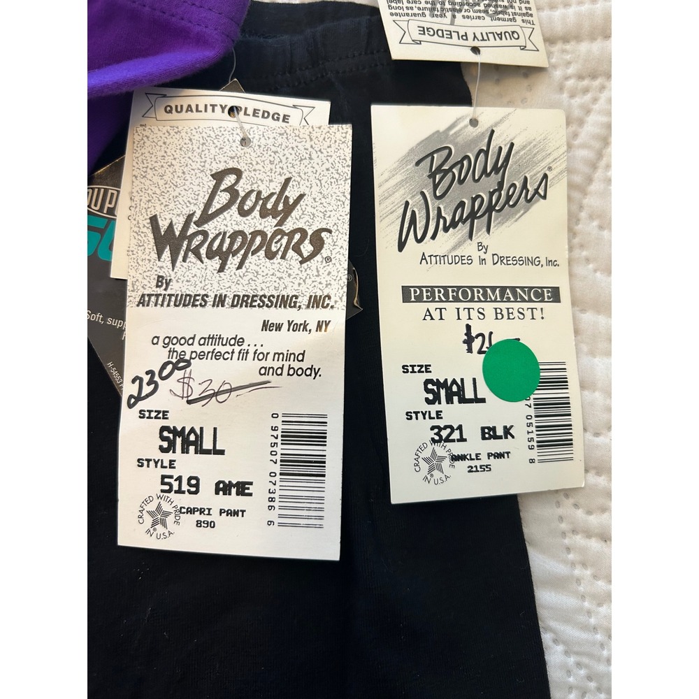 Body Wrappers Leggings Lot 2 Small Purple Cropped Black Ankle Lycra - Picture 5 of 8